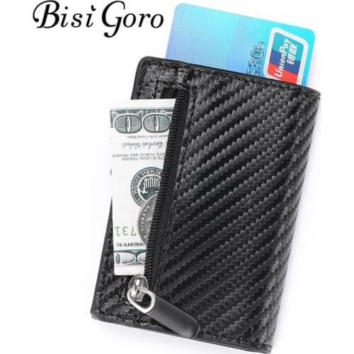 BISI GORO 2020 Blocking Wallet PU Leather RFID Card Holder New Card Case Single Box Smart Credit Card Holder RFID Coin Purse