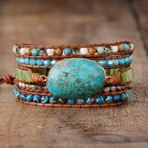 Bohemian Bracelets Natural Stone Tube 5 Layers Beads Leather Wrap Cuff Bracelet Femme Bracelets Yoga Beads Bracelet Gifts