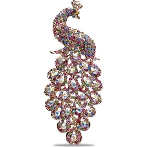Large Size 120mm Height Beautiful And Luxury Peacock Brooch Pins For Dresses Coat Jewelry In 6 Colors