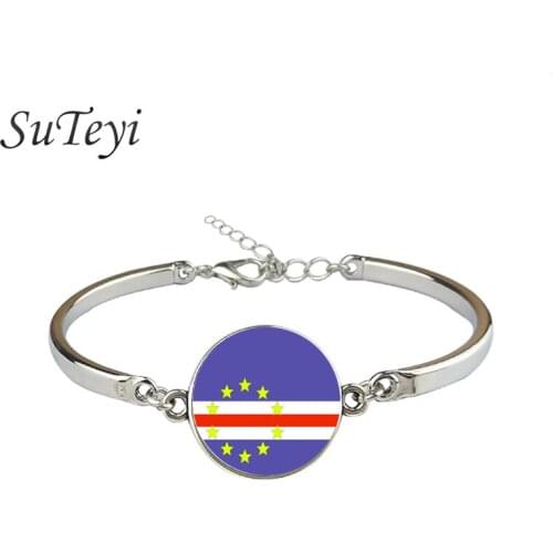 SUTEYI Cape Verde Gambia Colombia Costa Rica Grenada Georgia Cuba Guyana Kazakhstan Nation Flag Glass Bracelet For Men Women
