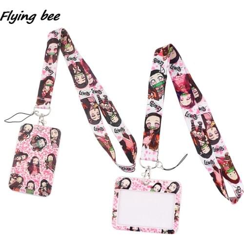 Flyingbee X1951 Anime Girl Demon Slayer Lanyard Card ID Holder Car KeyChain ID Card Pass Gym Phone Badge Kids Key Ring Holder