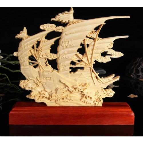 Wood carved sailboat,desktop Decoration home decorations ornaments