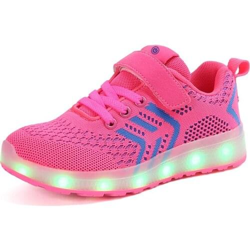 Breathable 2018 New 25-37 USB Charger Glowing Sneakers Led Children Lighting Shoes Boys/Girls illuminated Luminous Sneaker Pink