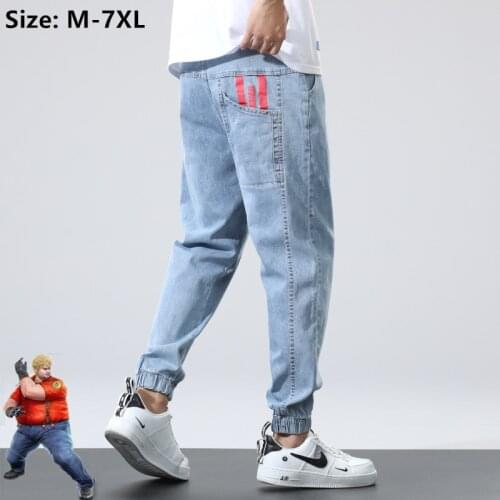 Men Black Jeans Stretched Plus Size 4XL 5XL 6XL 7XL Joggers Denim Teenagers Blue Loose Japanese Casual Hip Hop Male Boy Trousers