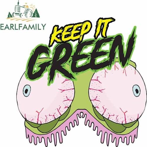 EARLFAMILY 13cm x 12.7cm for 5 Keep It Green Eyeball Camper Car Sticker Personality Refrigerator Decal Surfboard VAN Decoration