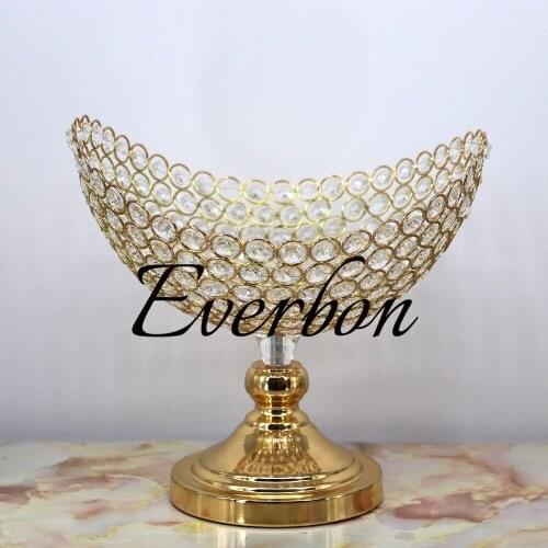 Crystal Gold wedding decoration plate Metal Fruit Tray Candy Dish Serving Tray For Home Wedding Centerpiece Decoration