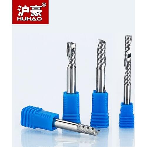 HUHAO 2pcs/lot Shank 6mm CNC Router Bit Single Flute Spiral Cutter End Mill Carbide Milling Cutter For Wood Acrylic PVC MDF