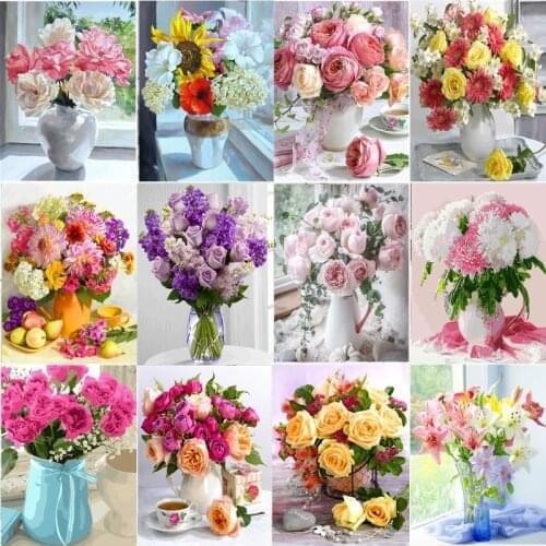 Flowers Painting By Numbers On Canvas For Zero Basic Paints Oil Picture By Numbers Drawing By Number Painting Set 50X40cm