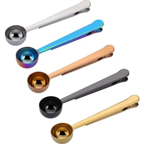 5 Colors Coffee Scoops Measure Spoons Stainless Steel 430 Bake Spoons with Clip Kitchen Measuring Tools LX3282