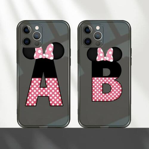 Cute Cartoon mouse bow 26 letters Phone Case For iPhone 12 11 8 7 mini pro X XS XR MAX Plus Black Transparent Cover