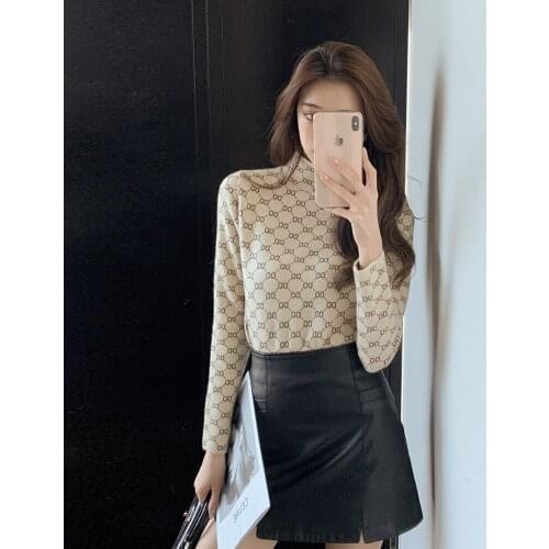 Half Collar Jacquard Pullover Womens Western Style Slim-Fit Knitted Autumn and Winter New Style Top with Undershirt Women