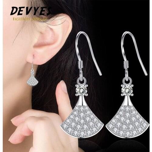Fashion Simple Small Skirt Earring Female White Gold Inlaid Zircon Fan-shaped Drop Earring for Women Party Jewelry Gifts