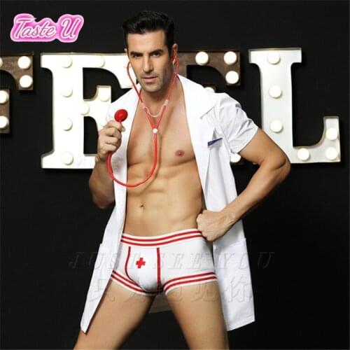 Mens Sexy Exotic Appeal Sissy Lingerie Suit Doctor Cosplay Adult Uniform Temptation Gay Nightclub Roleplay Performance Costume