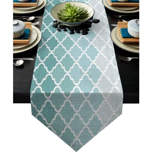 Geometric Blue Green Gradient Turquoise Table Runner Table Flag Home Party Decorative Tablecloth Table Runners