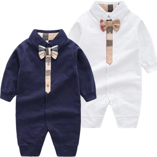 New 2021 Fashion English style baby clothes cotton Plaid stripes Patchwork gentleman newborn baby Boy girl rompers 0-24 months