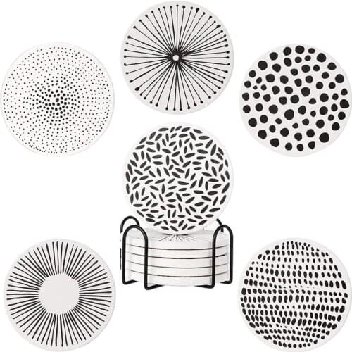New Absorbent Coasters for Drinks with Holder, Ceramic Stones with Mix Patterns Protects Furniture Suitable for House Decor