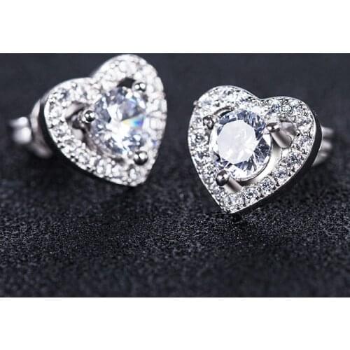 Huitan New Trendy Romantic Heart Shaped Design Girl Earrings With Brilliant Cubic Zircon Stone Simple Tiny Women Earrings