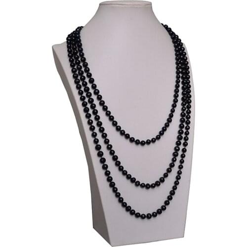 7-8mm Generous and elegant Black pearl necklace simple Trilaminar necklace findings 84inch wholesale Customized for noble women