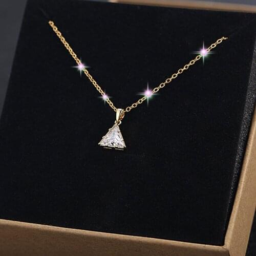 14K Real Gold Pendant Necklace Geometric Fashion Jewelry Charms 40+6CM Chain AAA Zircon Summer Regalos Para Mujer Women Gift