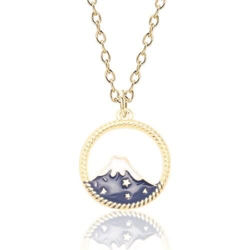 Cute Girl Japan Style Fuji Snow Mountain Necklace Women Gold Color Chain Enamel Mount Pendant Necklace Female Jewelry Party Gift