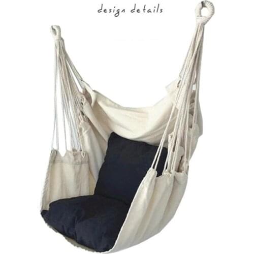 Portable Hammock Chair Hanging Rope Chair Swing Chair Seat with 2 Pillows for Garden Indoor Outdoor Multicolor