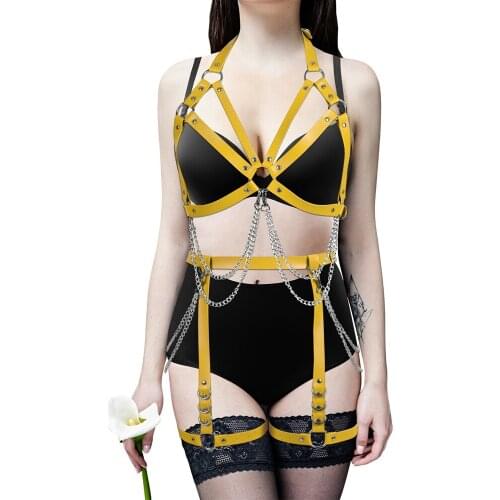 Harness For Womens Belt Metal Chain Accessories Punk Goth Leather Sexy Fetish Corset Lingerie Set Dance Rave Costume Garters