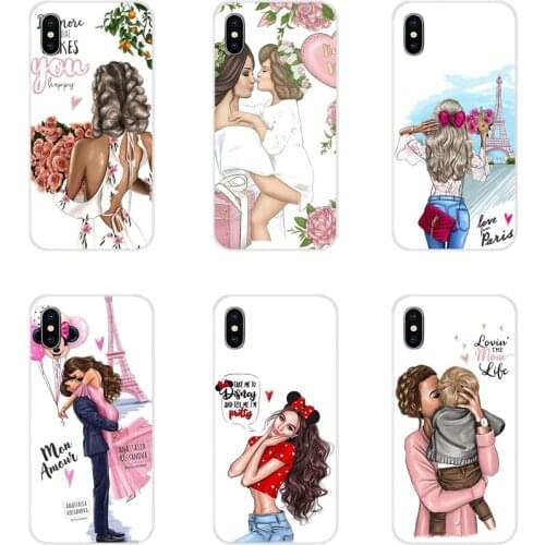 For Xiaomi Redmi 4A S2 Note 3 3S 4 4X 5 Plus 6 7 6A Pro Pocophone F1 Black Brown Hair Baby Mom Girl Transparent TPU Cases Covers