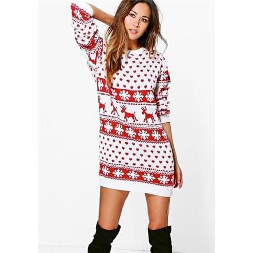 Christmas Women Snow Elk Print Mini T Shirt Dress Elegant long Sleeve Xmas Party Club Red Ladies Dresses Festival Streetwear