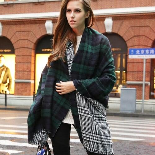 SELLWORLDER Womens Fashion British Style Big Long Shawl Double Size Pattern Winter Street Warm Scarf for Cold Weather