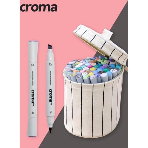 Croma Lite Brush Dual Tip Alcohol Based Sketch Markers,12/24/36/48/72 color,Coloring Manga,Illustrations,with Cotton Canvas Bag