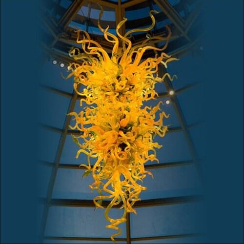 Villa Decor Modern Hand Blown Yellow Glass Customized Murano Glass LED Chandeliers
