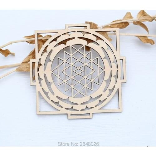 Sri Yantra Sacred flower of life coaster,engraved wood art plate wooden Coaster,Wall Art Home Decor