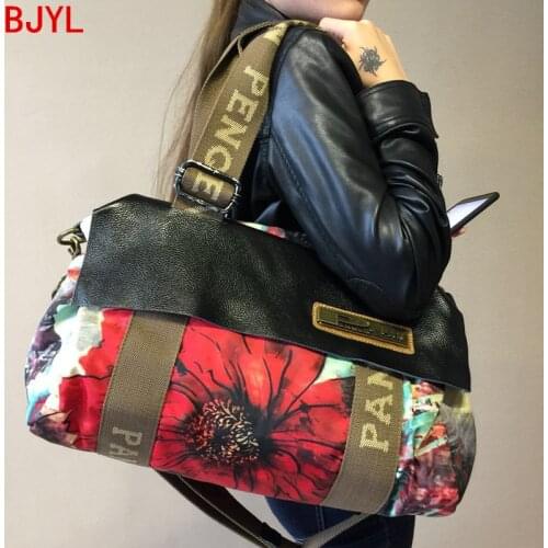 Women Handbag Ladies Genuine Leather Female Shoulder Messenger Bag Printing Flowers Large Capacity Travel Bags 2021 Original