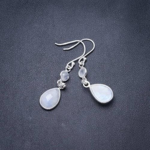 Natural Moonstone Handmade Unique 925 Sterling Silver Earrings 2" Y3527