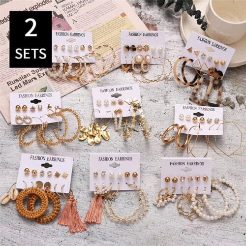 17KM Vintage Acrylic Tassel Earrings Set For Women Crystal Geometric Flower Drop Earring Punk Earrings 2020 NEW Jewelry Party