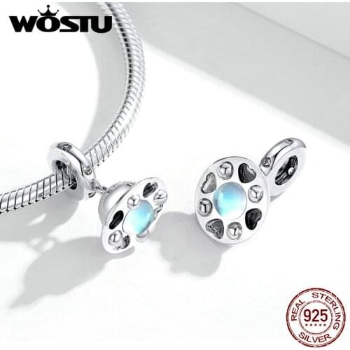 WOSTU New Arrival Real 925 Sterling Charms Little Spaceship Beads fit Making Bracelets for Women S925 Jewelry Gift FIC1696