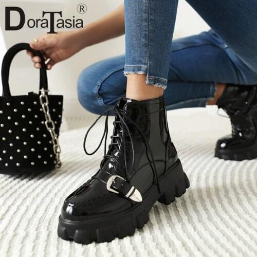 Plus Size 31-46 Brand Ladies Chunky High Heels Ankle Boots Lace-up Buckle Platform Womens Boots 2021 Party Street Shoes Woman