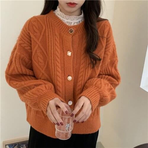Vintage Knitted Women Sweater Cardigan O-neck Long Sleeve Single Breasted Warm Sweaters Autumn Winter Casual Tops Knitwear