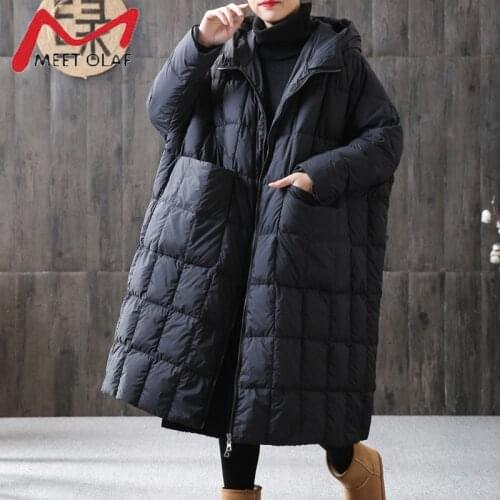 Winter Loose Long Coat 90% Duck Down Jacket Female 2021 Autumn Plus Size Overcoat Winter Jacket Women Stitching Hooded Parka