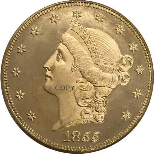 1855 United States 20 Twenty Dollars Liberty Head Double Eagle Gold coin Brass Collectibles Copy Coin