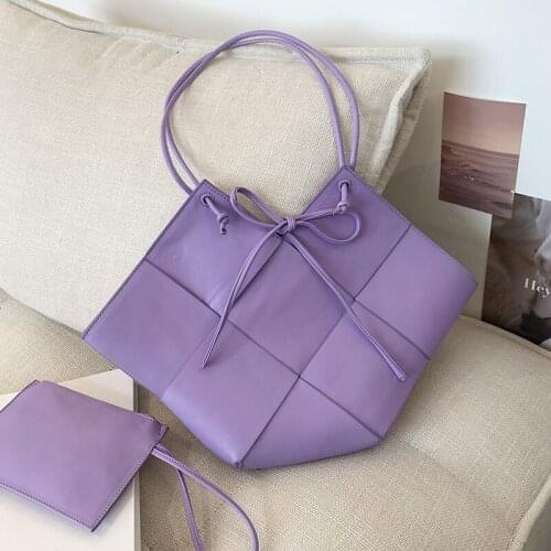 2 Pds/set High Capacity Weave Design PU Leather Totes for Women 2021 Branded Fashion Crossbody Shoulder Handbags and Purses