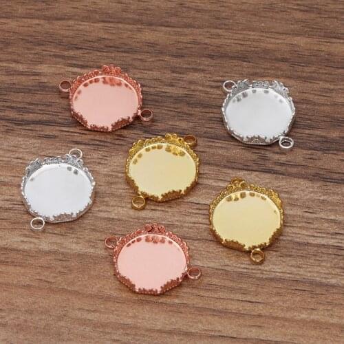 200pcs 15mm Glass Cabochon Base Connectors Findings Metal Round Crown Bezel with 2 Loops Setting DIY Jewelry Making