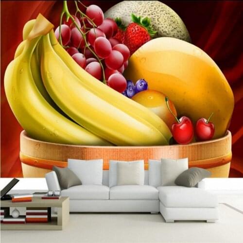 Wallpaper 3d 3D Stereo High Quality Banana grape cherry Background Wallpaper fruit shop Mall Kitchen Restaurant Lounge mural