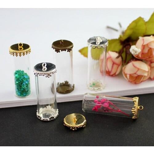 4PCS Hollow Glass Tube With Setting Base Glass Vials Pendant Glass Bottle Jewelry Pendant Globe Jewelry Findings