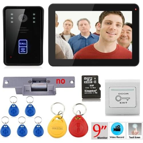 9 inch Recording RFID 900TVL Color Video Door Phone Intercom Kit Rainproof Night Vision 8G TF Card+Electric Strike lock
