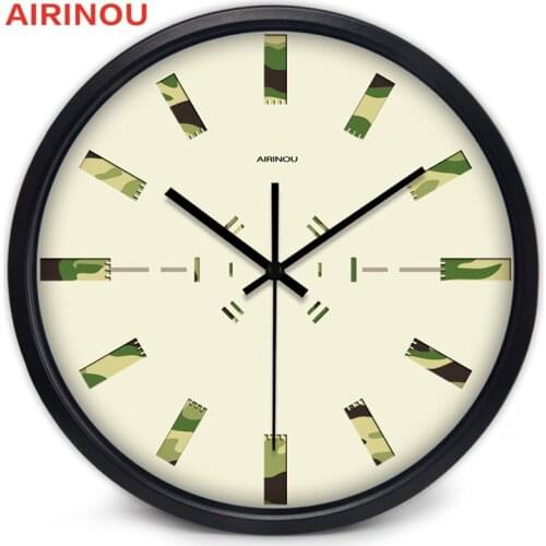 Airinou Creative Brief Camouflage Picture Line Design Glass And Metal Wall Clock Creative Studio Military Fans