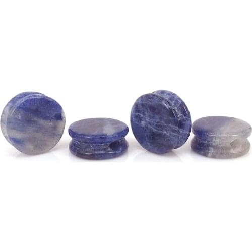 Natural Gem Stone Round Pie Shape Sodalite CAB Spacer Beads Fit For Bracelet DIY Fashion Jewelry Making Blue Vein Accessories