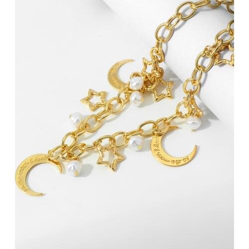AENSOA Fashion Personality Moon Women Choker Necklace Female Moon Star Clavicle Chain Plating Gold Color Tassel Pendant Necklace