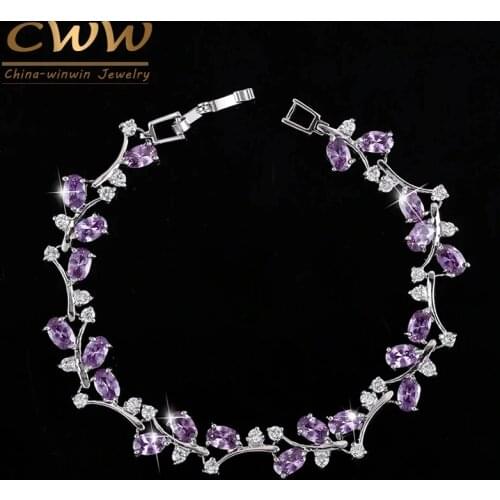 CWWZircons 6 Colors Options White Gold Color Handmade Austrian Crystal Rhinestone Purple Stones Bracelets Bangle for Women CB078