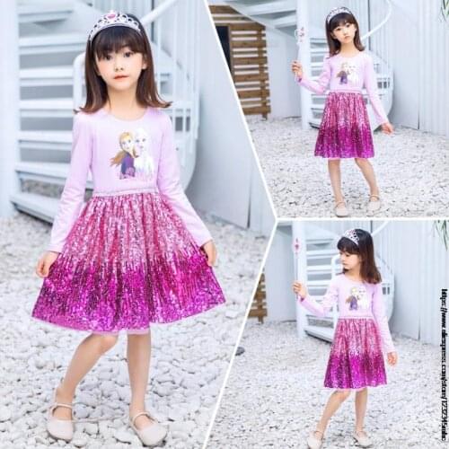 Disney Frozen Girls Dresses Cartoon Elsa Anna Long Sleeve Baby Girls Dresses Kids Cotton Clothing Casual Dresses Autumn